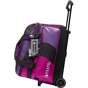Pyramid Deluxe Double Roller 2 Ball Bowling Bag with Large Separate Shoe Compartment for Bowling Shoes (Up To US Mens Size 15) and Oversized Accessory Pocket, Retractable Handle - Extends to 40"