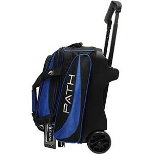 Pyramid Path Premium Deluxe 2 Ball Double Roller Bowling Bag With Large Separate Shoe Compartment (Up To US Mens Size 15) and Oversized Accessory Pocket, Retractable Locking Handle - Extends to 37"