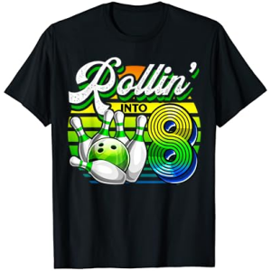 Rollin' into 8 Retro Bowling Ball 8th Birthday Party Boys T-Shirt