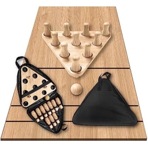Shuffleboard Bowling Pin Set,Bowling Games for Shuffleboard with 10 pcs Bowling Pins for Shuffleboard Sand Hardwood Brown Log Color Bowling Set with Pinsetter Triangular and Durable Carrying Bag