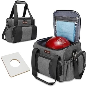 Skureay Single Bowling Ball Tote Bag, Bowling Ball Carry Case with Wooden Bowling Holder and Extra Storage Pockets, Bowling Bag 1 Ball with Shoulder Strap for Easy Carrying for Sports