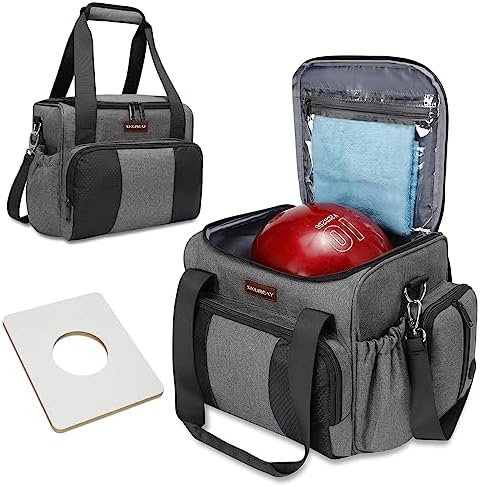 Skureay Single Bowling Ball Tote Bag, Bowling Ball Carry Case with Wooden Bowling Holder and Extra Storage Pockets, Bowling Bag 1 Ball with Shoulder Strap for Easy Carrying for Sports 1 Skureay Single Bowling Ball Tote Bag, Bowling Ball Carry Case with Wooden Bowling Holder and Extra Storage Pockets, Bowling Bag 1 Ball with Shoulder Strap for Easy Carrying for Sports