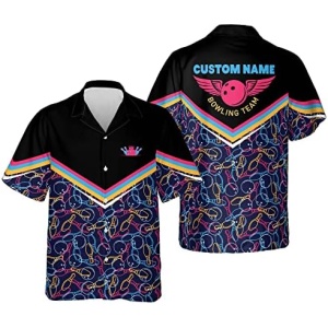TEEMAN Personalized Bowling Hawaiian Shirts for Men Team, Custom Hawaiian Bowling Shirt for Men Button-Down Short Sleeve