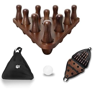 TORPSPORTS Shuffleboard Bowling Pin Set,Portable Shuffleboard Table Bowling Pin Set Include Hardwood Bowling Pins Durable Triangula,Pinsetter Resin Bowling Ball Suitable Shuffleboard Bowling Game