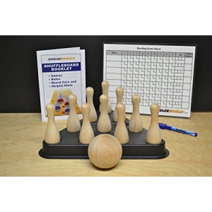 Table Shuffleboard Bowling Brown Pins - Pinsetter - Booklet - Score Chart & Wood Ball