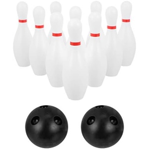 Toddmomy Kids Bowling Balls Toy Small Plastic Bowling Set Includes 10 Classical White Pins and 2 Black Balls Toddler Sport Toy for Indoor Outdoor Activities Party Family Games,16cm