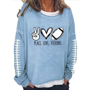 Tuianres Long Sleeve Workout Tops for Women Round Neck Graphic Tees Casual Workout Football T-Shirts Plus Size Fall Clothes