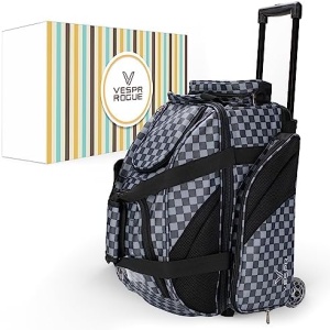 Vespr Rogue Double Roller 2 Ball Bowling Bag with Included Ball Polisher, Large Separate Shoe Compartment (Up To US Mens Size 15) and Oversized Accessory Pocket, Retractable Locking Handle