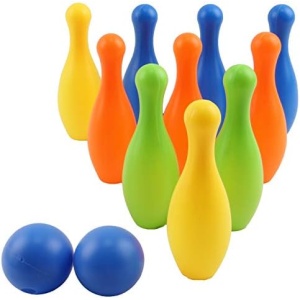 Vokodo Toy Bowling Set For Toddlers 12 Pieces Includes 10 Pins 2 Balls And Carrying Case Safe Educational Early Learning Colorful Active Play Sport Game For Preschool Children Boys Girls