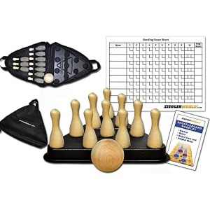 Zieglerworld Table Shuffleboard Bowling Brown Pins - Pinsetter - Rules Booklet - Score Chart - Carrier Bag & Wood Ball