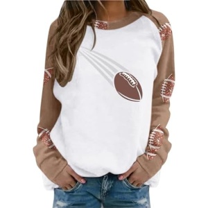 azrian Game Day Sweatshirt for Women Football Graphic Raglan Long Sleeve Shirt Football Season Pullover Casual Crewneck Tops