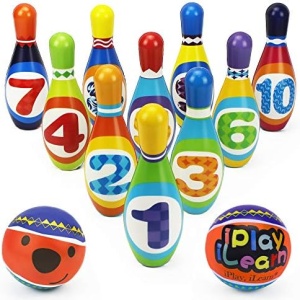 iPlay, iLearn Kids Bowling Toys Set, Toddler Indoor Outdoor Activity Play Game, Soft 10 Foam Pins & Two Balls Playset, Educational, Birthday Party Gift for 18 24 Months, 2 3 Year Old Children Boy Girl