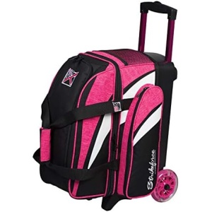KR Strikeforce Cruiser Double Roller Bowling Bag - With Deluxe 4.5" Smooth Kruze urethane wheels for an ultra smooth quiet ride (Pink/White/Black)