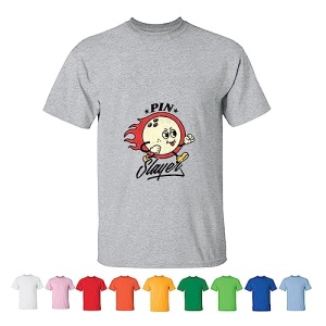 Pin Slayer Bowling Ball Gift for Bowling Lovers Fire Design Men Women White Gray T shirt
