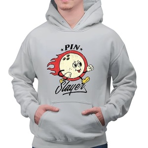Pin Slayer Bowling Ball Gift for Bowling Lovers Fire Design Gray and Muticolor Unisex Hoodie