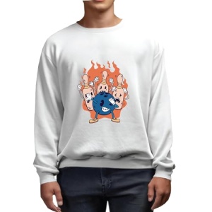 Retro Cartoon Bowling Ball and Pins Dabbing Gift for Bowling Fans Grey White Muticolor Unisex Sweatshirt