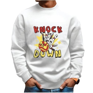 Knock It Down Sports Gift Cartoon Bowling Ball and Pins Gift for Bowling Fans White Muticolor Unisex Sweatshirt