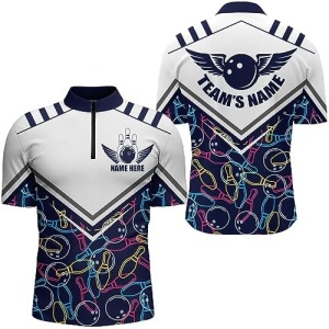 PIONAMZIOZ Custom Bowling Shirt for Men and Women Bowling Jersey Bowling Team League Polo&Quarter-Zip Shirt QZT30