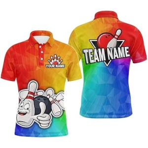 PIONAMZIOZ Rainbow Custom Bowling Shirt for Men&Women Bowling Jersey Bowling Team League Polo&Quarter-Zip Shirt QZT90