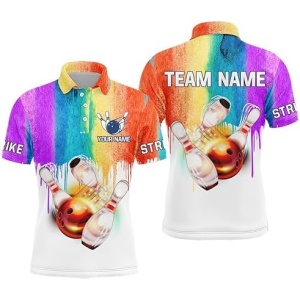 PIONAMZIOZ Rainbow Custom Bowling Shirt for Men&Women Bowling Jersey Bowling Team League Polo Quarter-Zip Shirt QZT88