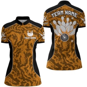 PIONAMZIOZ Camo Bowling Polo & Quarter-Zip Shirt for Men and Women Custom Camouflage Bowling Team Shirt Bowlers Jersey QZT130