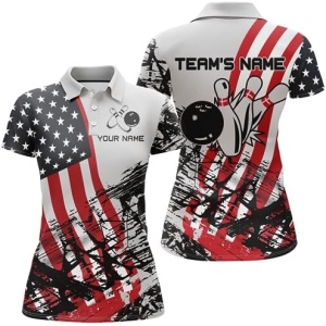PIONAMZIOZ American Flag Bowling Polo & Quarter-Zip Shirt Custom Bowling Jersey for Men and Women Bowling Team League QZT53