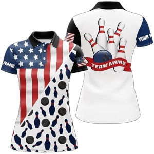 PIONAMZIOZ American Flag Bowling Polo & Quarter-Zip Shirt Custom Bowling Jersey for Men and Women Bowling Team League QZT54