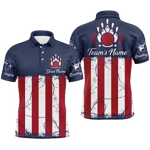 PIONAMZIOZ American Bowling Polo & Quarter-Zip Shirt for Men&Women Custom Bowling Team Jersey Navy Bowling Shirt BDT42