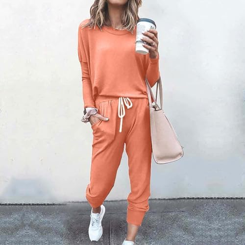 Women Solid Two-piece Sets Loose Long Sleeve Crewneck Tops Casual Elastic Drawstring Pants Fall Daily Sweatsuit 2 Women Solid Two-piece Sets Loose Long Sleeve Crewneck Tops Casual Elastic Drawstring Pants Fall Daily Sweatsuit - Image 2