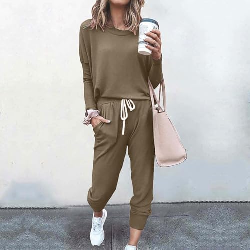 Tuianres Sweatsuits For Women Sets 2 Piece Outfits Fall Fashion Casual Solid Color Long Sleeve Shirt And Pants Lounge Sets 2 Tuianres Sweatsuits For Women Sets 2 Piece Outfits Fall Fashion Casual Solid Color Long Sleeve Shirt And Pants Lounge Sets - Image 2