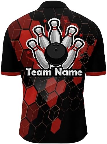 PIONAMZIOZ Black&Red Bowling Jersey for Men & Women Bowling Team League Shirt Bowling Polo & Quarter-Zip Shirt BDT55 3 PIONAMZIOZ Black&Red Bowling Jersey for Men & Women Bowling Team League Shirt Bowling Polo & Quarter-Zip Shirt BDT55 - Image 3