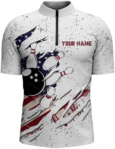 PIONAMZIOZ American Flag Bowling Shirt for Men Women Custom Bowling Team Jersey Bowling Polo & Quarter-Zip Shirt QZT122 2 PIONAMZIOZ American Flag Bowling Shirt for Men Women Custom Bowling Team Jersey Bowling Polo & Quarter-Zip Shirt QZT122 - Image 2