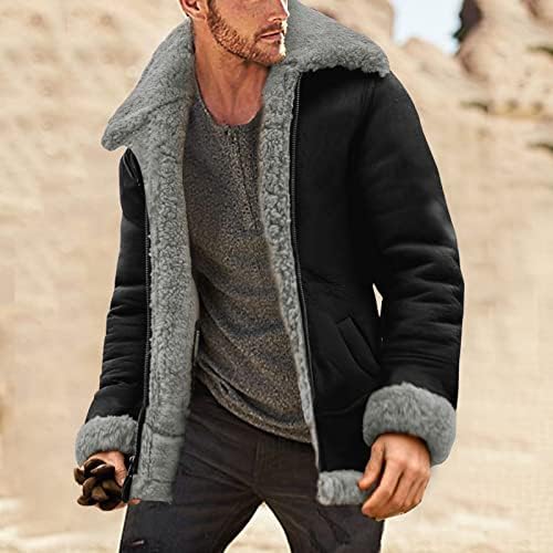 JUNGE 2023 Men's Shearling Leather Jacket Faux Suede Sherpa Lined Winter Thicken Overcoat Warm Lapel Sheepskin Outwear Coat 2 JUNGE 2023 Men's Shearling Leather Jacket Faux Suede Sherpa Lined Winter Thicken Overcoat Warm Lapel Sheepskin Outwear Coat - Image 2