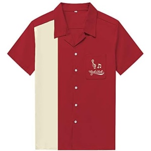 Anchor MSJ Men's 50s Male Clothing Cotton Men Shirts Short Sleeve Vintage Fifties Bowling Casual Button-Down Shirts