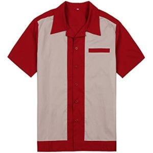 Anchor MSJ Men's 50s Male Clothing Rockabilly Style Casual Cotton Mens Shirts Short Sleeve Bowling Casual Button-Down Shirts