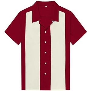 Anchor MSJ Men's 50s Male Clothing Rockabilly Style Cotton Mens Shirts Short Sleeve Fifties Bowling Casual Button-Down Shirts