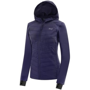 BALEAF Women's Insulated Running Jackets Puffer Hybrid Down Jacket Hiking Stretch Zip Pockets Fleece with Hoodie Cold Weather