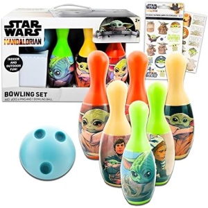 Baby Yoda Store Mandalorian Baby Yoda Bowling Outdoor Game for Toddlers,Kids-Bundle with Star Wars Bowling Set Plus Mandalorian Stickers (Mandalorian Toys)