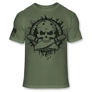 Bowler Skull T-Shirt - Bowling Pin Crossbones Athletic T Shirt - Jolly Roger Bowling Ball American Flag Tee - A153