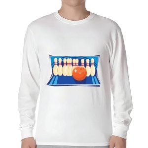 Bowling Gift Set for Kids and Adults Bowling Pins and Ball Composition Grey and Muticolor Unisex Long Sleeve T Shirt