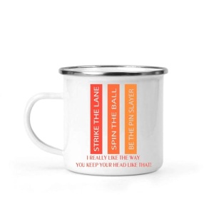 Bowling Lover's Gift for Men and Women - Pin Slayer Bowling Ball Design 12 Oz White Stainless Steel Camping Mug