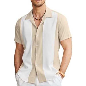 COOFANDY Men's Vintage Bowling Shirt Short Sleeve Button Down Summer Cuba Beach Shirts
