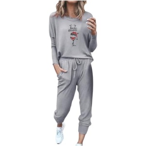 Christmas Thanksgiving Two Peice Outfit Suit Women's Long Sleeves Shirt Tops Pants Trousers 2 Peice Tracksuit Set