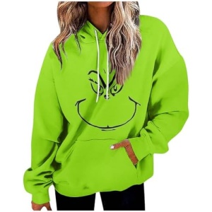 Christmas 𝑮𝒓𝒊𝒏𝒄𝒉𝒔 Shirts for Women Christmas Funny Printing Pullover Green Crewneck Sweatshirt Long Sleeve Raglan Tops