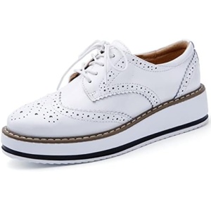 DADAWEN Women's Platform Lace-Up Wingtips Square Toe Oxfords Shoe