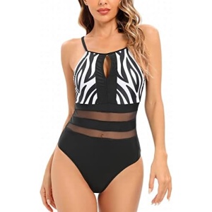 DUOWEI Plus Size Bikini Bottoms Women's Printed Mesh Spliced Swimwear Sexy Solid Cut Out Piece Swimsuit Ball Bikini