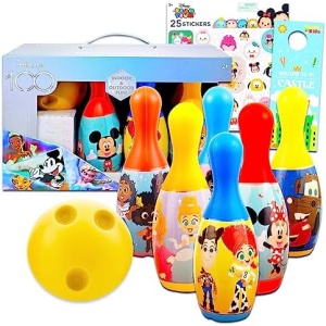 Disney 100 Bowling Set for Kids Bundle - Disney Playset Featuring Mickey Mouse Toy Story Disney Princess Cars with Stickers More | Disney Toys Games Activities