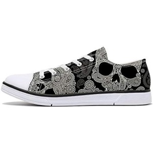 FIRST DANCE Women Men Skull Printed Shoes Cool Paisley Print Fashion Sneakers for Teen Boys Girls Student Canvas Shoes for Ladies