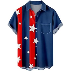 FLOSHO Patriotic Shirts for Men,Men's Short Sleeve Button Down Bowling Shirts USA Flag Printed Summer Beach Aloha Shirts