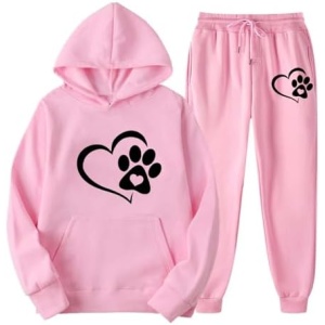 HGps8w Sweatsuits for Women 2 Piece Outfits Cute Paw Print Hoodies Tracksuit Sets Pullover Sweatshirt Jogging Loungewear